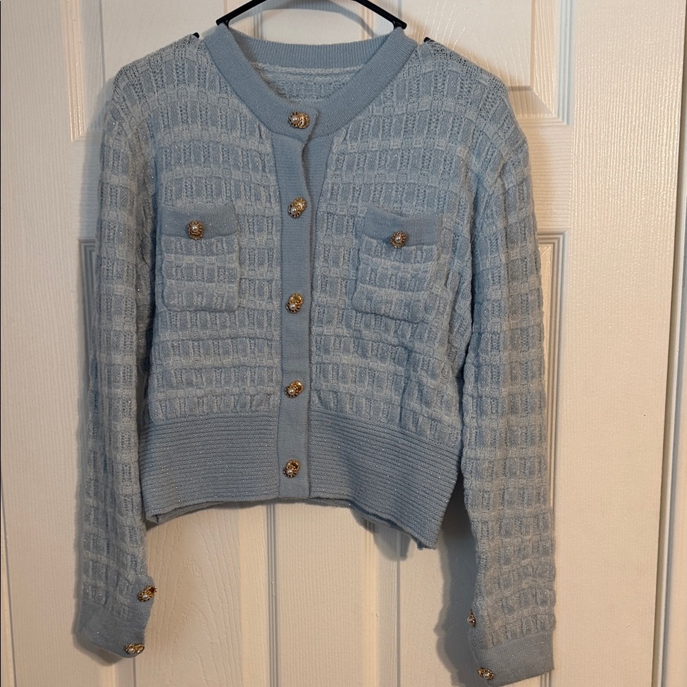 SHEIN Light Blue Textured Cardigan
